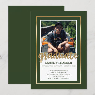 Guld och Mörk grönt typografi Photo Studenten Inbjudningar