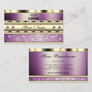 Guld och mousserande Lila Glitter med Logotyp Visitkort