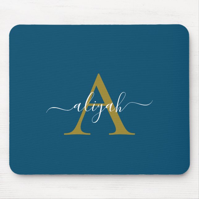 Guld och Namn Anpassningsbar Mousepad med marinskr Musmatta (Framsidan)