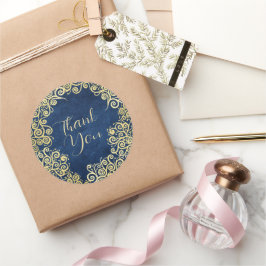 Guld och Navy Blue Swirls Classy Boho Tack Runt Klistermärke