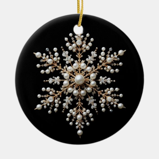 Guld och pärl Snöflinga Familj Julgransprydnad Keramik (Framsidan)