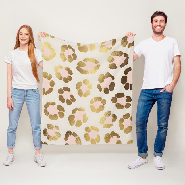 Guld och Pastell Rosa Leopardtryck Chic Djur Fleecefilt (På plats)