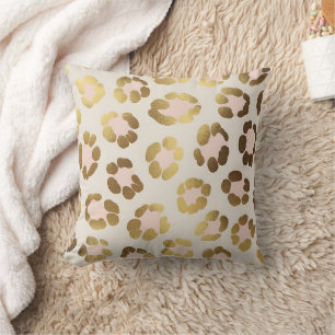Guld och Pastell Rosa Leopardtryck Chic Djur Kudde