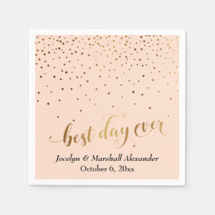 Guld och Peach Best Day Aldrig Hearts Confetti Pappersservett