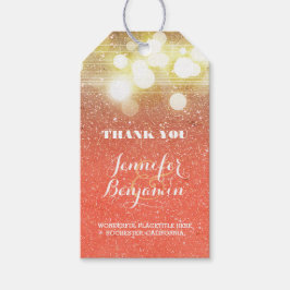 Guld och persikan stränger ljusglitterbröllop presentetikett