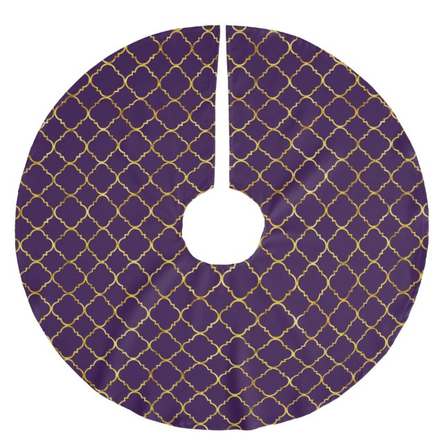 Guld- och purpurfärgade Quatrefoil Julgransmatta Borstad Polyester (Framsidan)