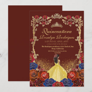 Guld och Red Burgundy Quinceanera Beauty och best  Inbjudningar