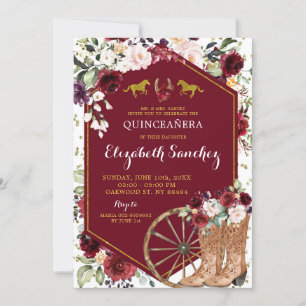 Guld och Red Burgundy Western Charra Quinceañera Inbjudningar