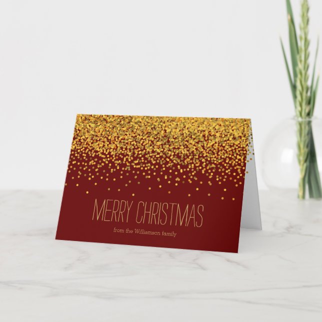 Guld och Red Glam Confetti Dots jul Helgkort (Framsida)