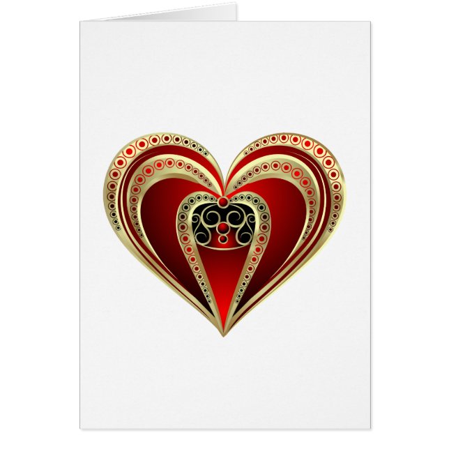 Guld och Red Heart Hälsningskort (Framsidan)