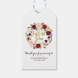 Guld och Red Marsala-Blommigten faller i Kärlek fa Presentetikett