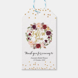 Guld och Red Marsala-Blommigten faller i Kärlek fa Presentetikett