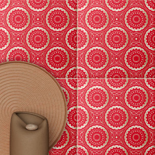 Guld och Red Ornate Mandala Oriental Royal Mönster Kakelplatta