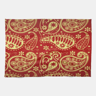 Guld och Red Paisley Mönster Kökshandduk