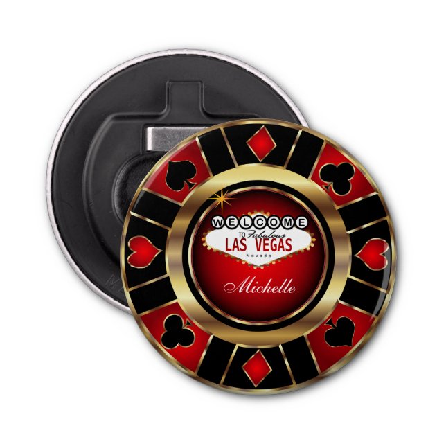 Guld och Red Poker Chip design - anpassa Flasköppnare (Framsidan)
