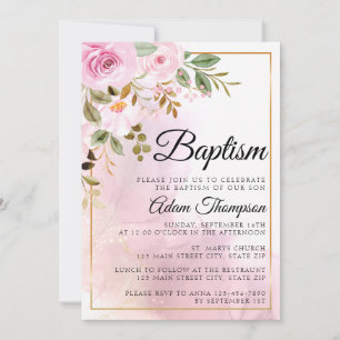 Guld och Ro Marble Rosa Baptism Inbjudningar