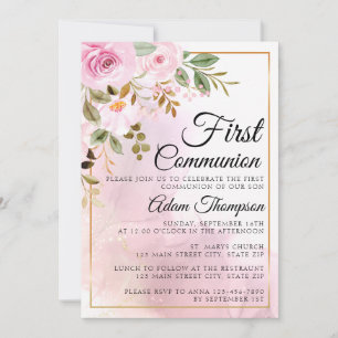 Guld och Ro Marble Rosa First Communion Inbjudningar