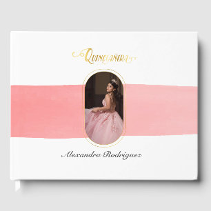 Guld och Ro Rosa Photo Quinceanera Gästböcker