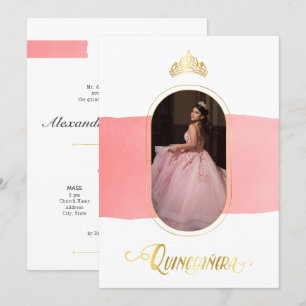 Guld och Ro Rosa Photo Quinceanera Inbjudningar