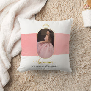 Guld och Ro Rosa Photo Quinceanera Kneeling Kudde