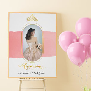 Guld och Ro Rosa Photo Quinceanera Poster