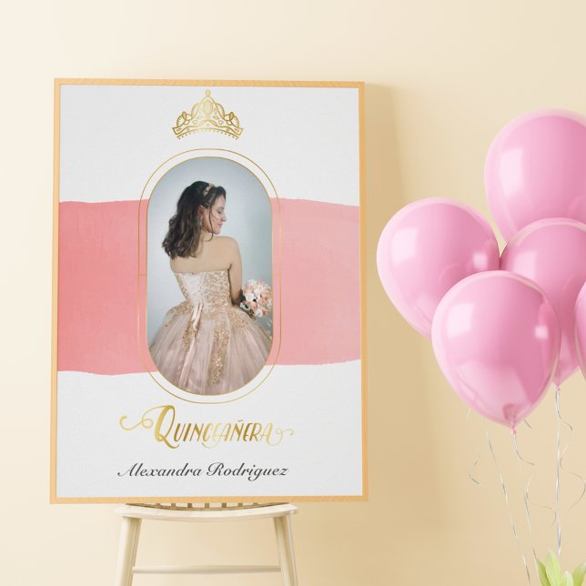 Guld och Ro Rosa Photo Quinceanera Poster (Skapare uppladdad)