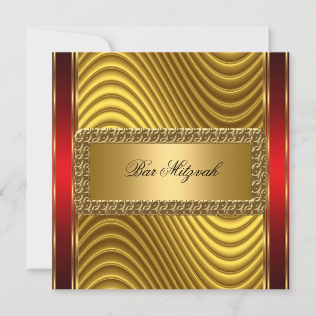 Guld och röd Art Deco Bar Mitzvah-inbjudan Inbjudningar (Framsida)