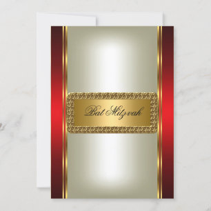 Guld och röd Bat Mitzvah-inbjudan Inbjudningar