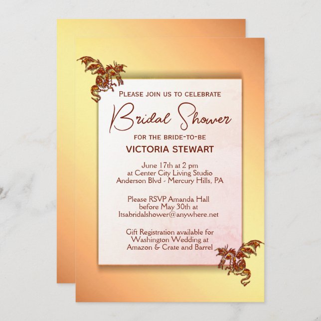 Guld och Röda draken Inbjudningskort för möhippan (Fram/baksida)