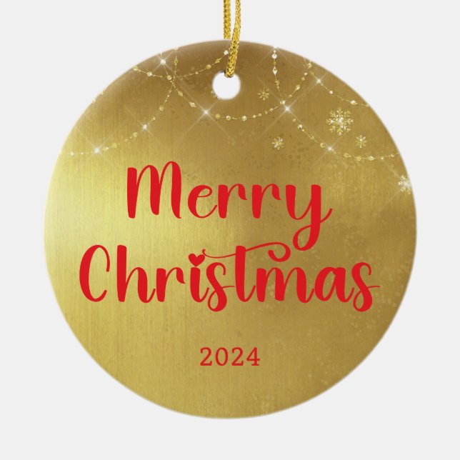 Guld och Röda God jul Julgransprydnad Keramik (Framsidan)