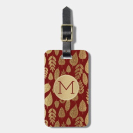 Guld och Röda Löv Mönster och Monogram Bagagebricka
