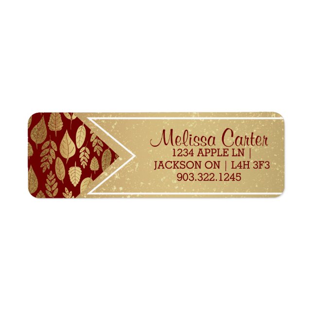 Guld och Röda Löv Mönster Returadress Etikett (Framsidan)