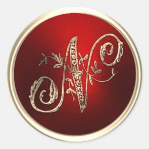 Guld och Röda monogram N kuvertförslutning Runt Klistermärke