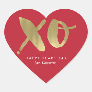 Guld och Röda "XO" Valentines day Hjärtformat Klistermärke