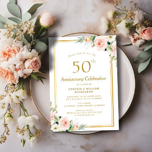 guld och ros 50-års bröllopsjubileum inbjudningar