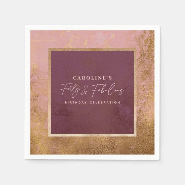 Guld och Rosa 40:e födelsedag Party Pappersservett (Framsidan)