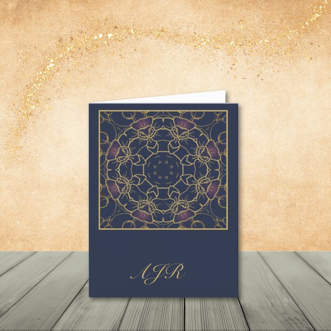 Guld och Rosa Abstrakt Blommigt Note Card Tack Kort (Personalize with your initials or name.)