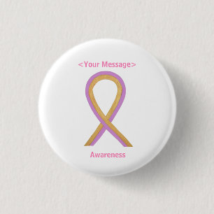 Guld och Rosa Awareness Ribbon Angel Button Stift Knapp