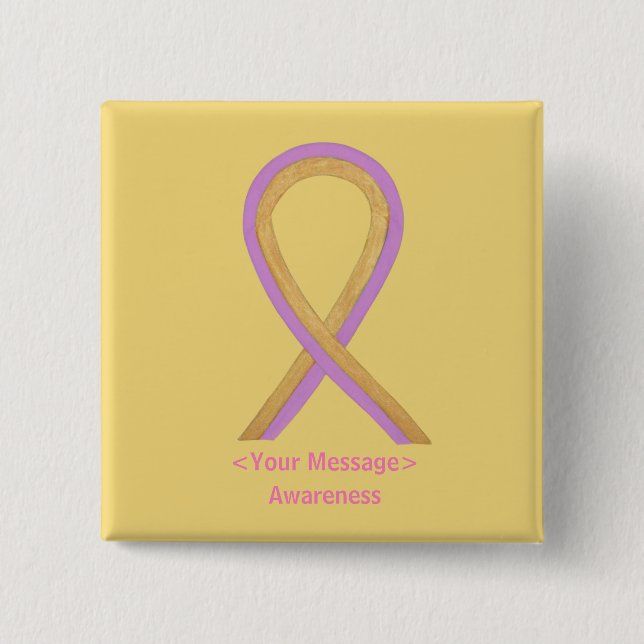 Guld och Rosa Awareness Ribbon Anpassningsbar Pin  Knapp (Framsida)