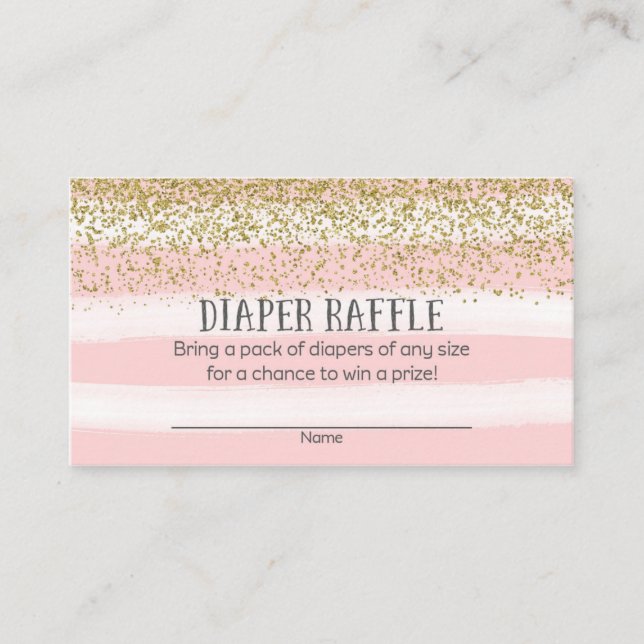 Guld och Rosa Baby Shower Diaper Raffle Biljett Tilläggskort (Framsida)