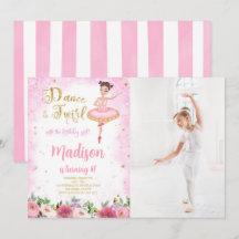 Guld och rosa ballerinainsvitationsfoto