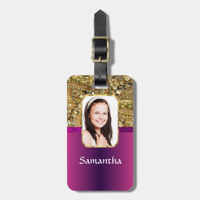 Guld och rosa bling bagagebricka (Vertikal Framsida)