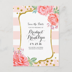 guld- och rosa blom- konfettiar görar randig spara meddelande vykort