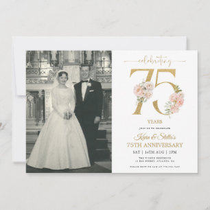 Guld och Rosa Blommig 75-årsjubileum Inbjudningar