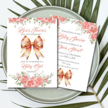 Guld och Rosa Blommigt Bow Baby Shower