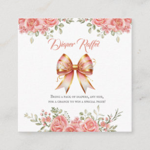 Guld och Rosa Blommigt Bow Baby Shower Raffel Tilläggskort