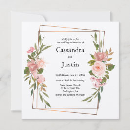 Guld och Rosa Blommigten Bröllop Inbjudningar