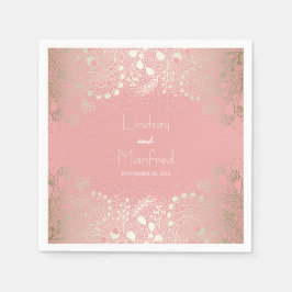 Guld- och rosa blommigtträdgårdbröllop pappersservett