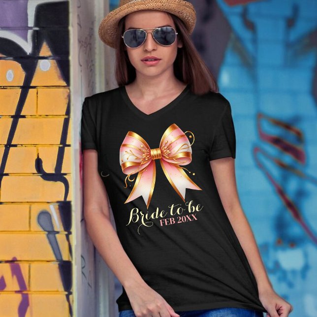 Guld och rosa blomsterbåge bröllopsfest t shirt (Skapare uppladdad)