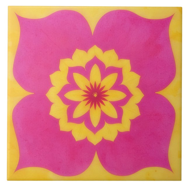 Guld och rosa blomsterkonst dekorativ kakel (Framsidan)